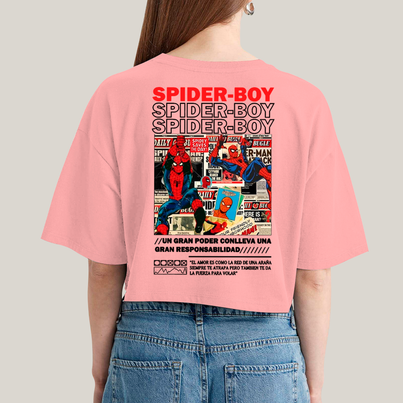 Cropped Oversized Algodão Unissex T shirt Spider Boy & Spider Girl BFF ou casal FC