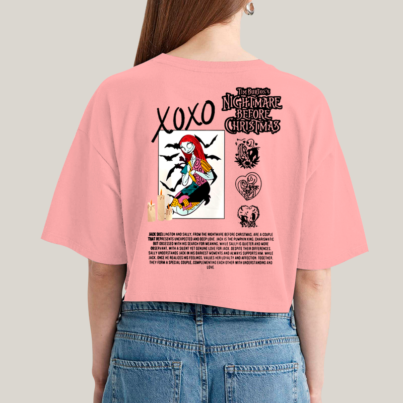 Cropped Oversized Algodão Unissex T shirt Jack Skellington & Sally BFF ou casal FC