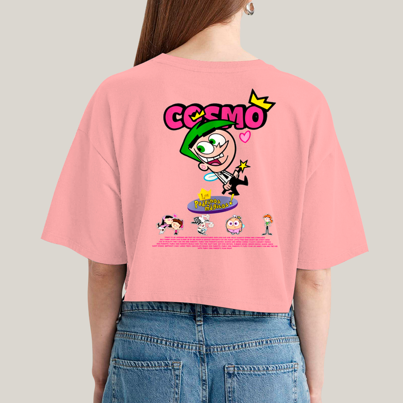 Cropped Oversized Algodão Unissex T shirt Cosmo & Wanda BFF ou casal FC