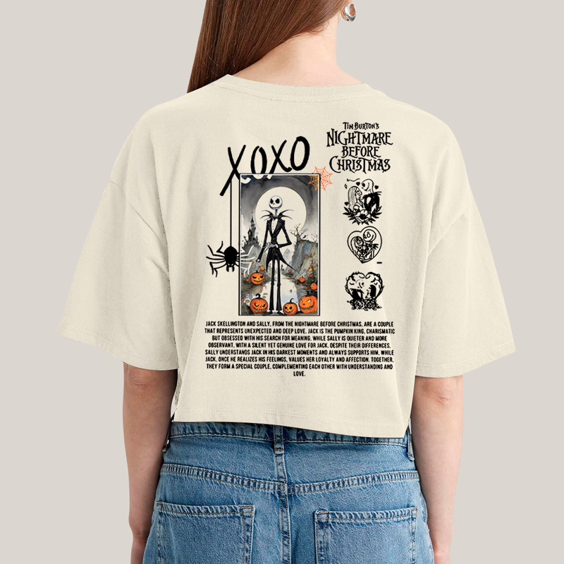 Cropped Oversized Algodão Unissex T shirt Jack Skellington & Sally BFF ou casal FC