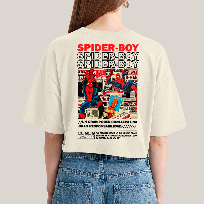 Cropped Oversized Algodão Unissex T shirt Spider Boy & Spider Girl BFF ou casal FC