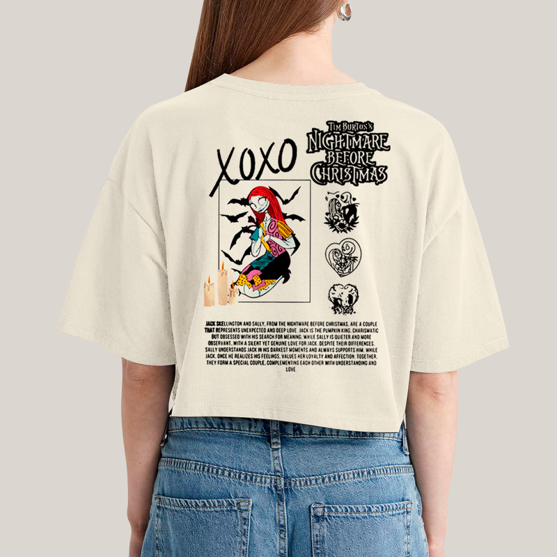 Cropped Oversized Algodão Unissex T shirt Jack Skellington & Sally BFF ou casal FC