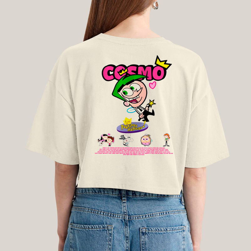 Cropped Oversized Algodão Unissex T shirt Cosmo & Wanda BFF ou casal FC
