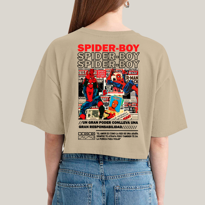 Cropped Oversized Algodão Unissex T shirt Spider Boy & Spider Girl BFF ou casal FC