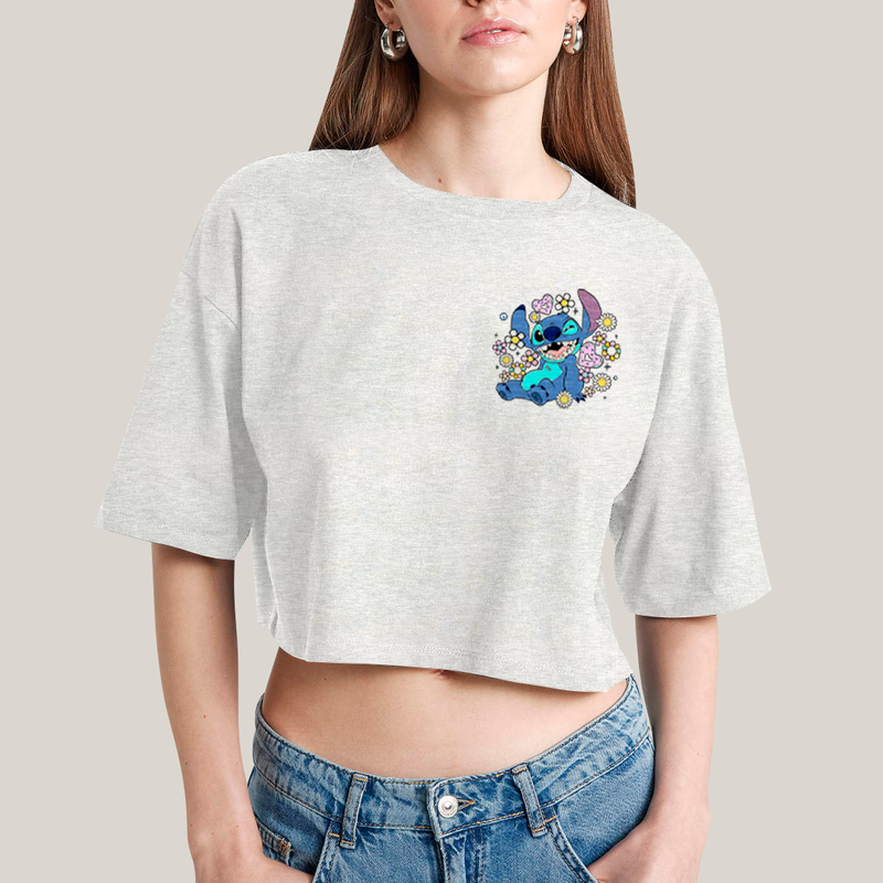Cropped Oversized Algodão Unissex T shirt Lilo & Stitch Piscando FC