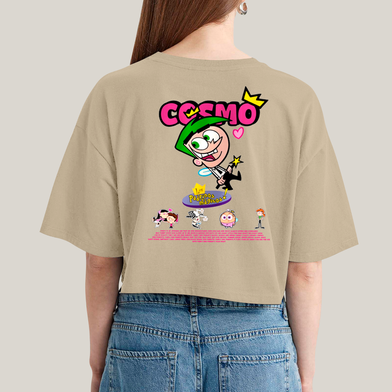 Cropped Oversized Algodão Unissex T shirt Cosmo & Wanda BFF ou casal FC