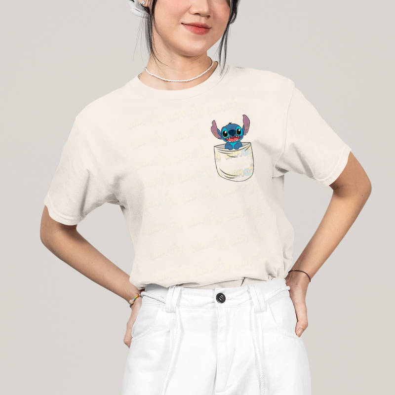 Camiseta Algodão Unissex T shirt Lilo & Stitch Bolso