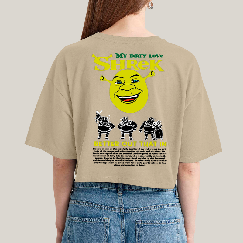 Cropped Oversized Algodão Unissex T shirt Shrek & Fiona BFF ou casal FC