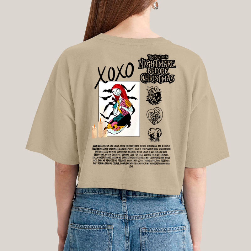 Cropped Oversized Algodão Unissex T shirt Jack Skellington & Sally BFF ou casal FC