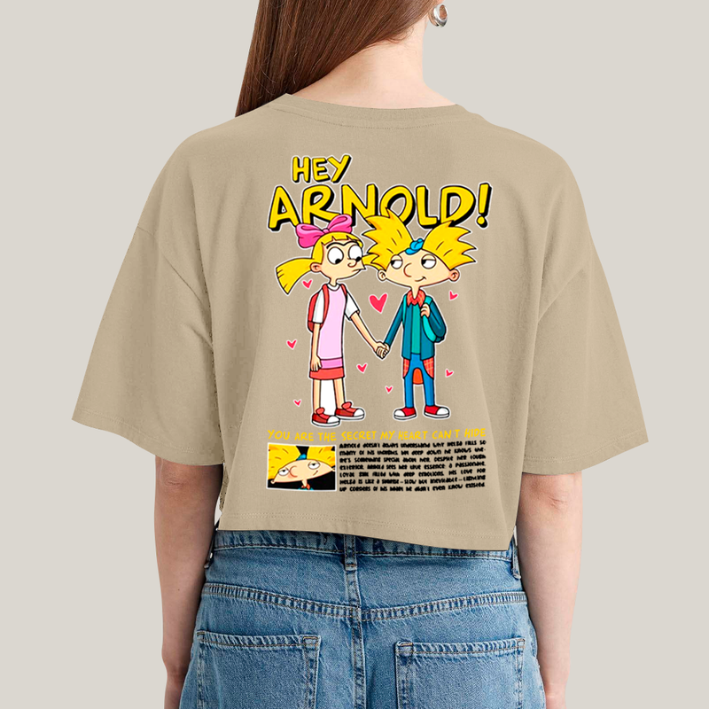 Cropped Oversized Algodão Unissex T shirt Arnold & Helga BFF ou casal FC