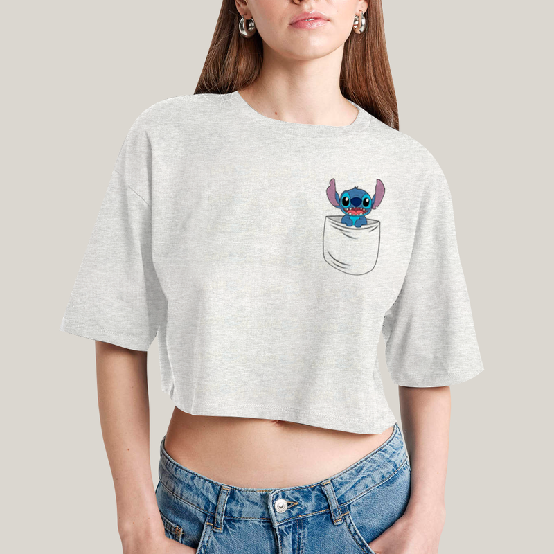 Cropped Oversized Algodão Unissex T shirt Lilo & Stitch Orelha Caida FC