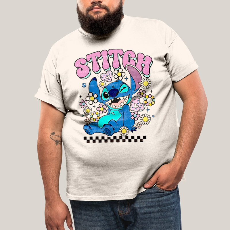 Camiseta Plus Size Algodão Unissex T shirt Lilo & Stitch Piscando