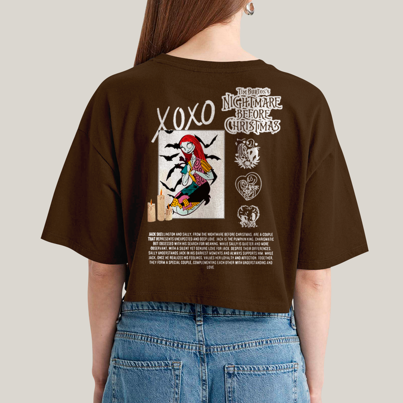 Cropped Oversized Algodão Unissex T shirt Jack Skellington & Sally BFF ou casal FC