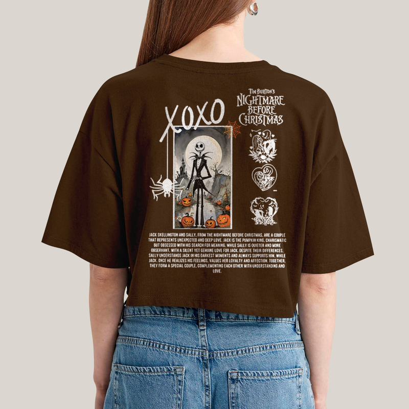 Cropped Oversized Algodão Unissex T shirt Jack Skellington & Sally BFF ou casal FC