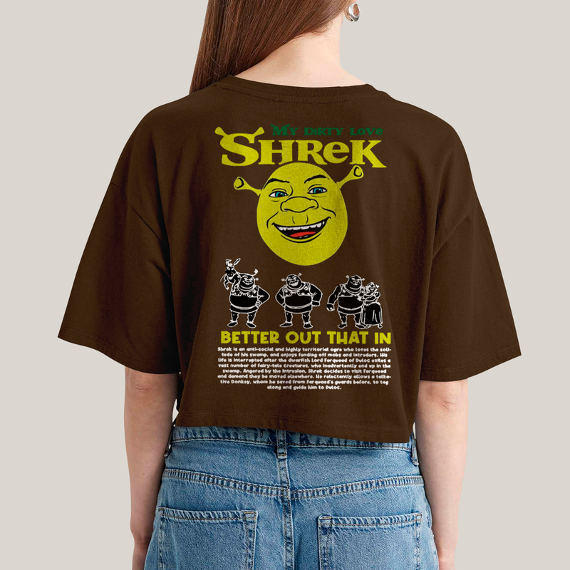 Cropped Oversized Algodão Unissex T shirt Shrek & Fiona BFF ou casal FC