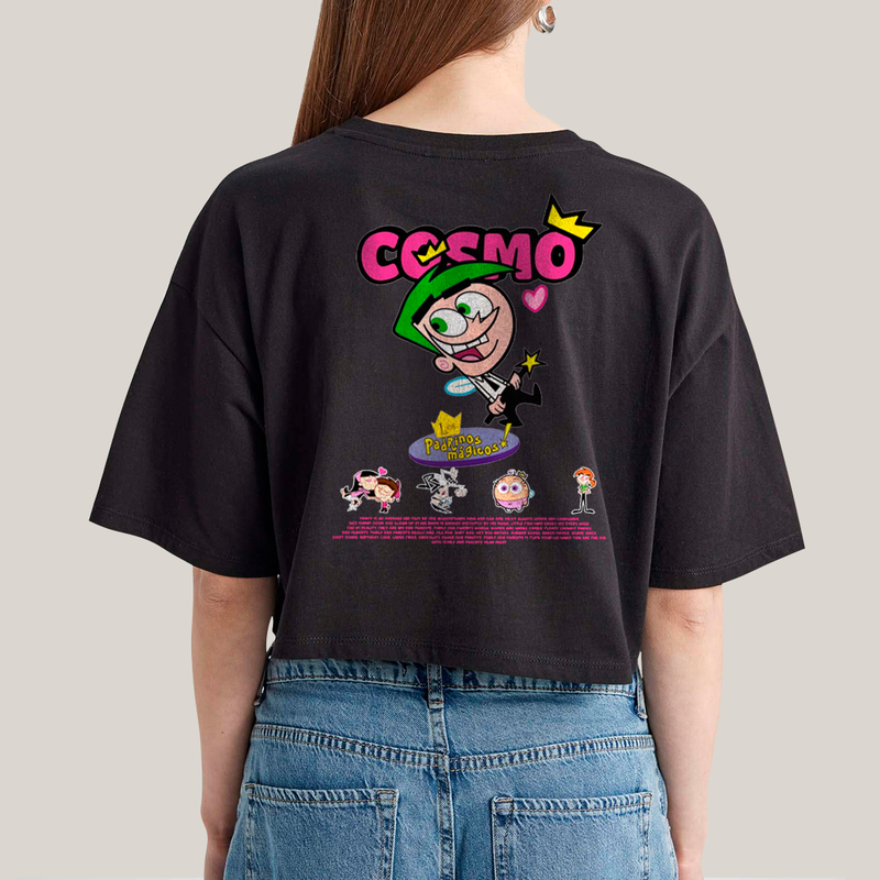 Cropped Oversized Algodão Unissex T shirt Cosmo & Wanda BFF ou casal FC
