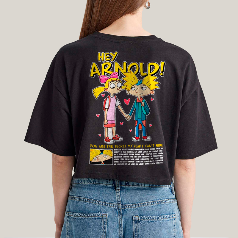 Cropped Oversized Algodão Unissex T shirt Arnold & Helga BFF ou casal FC