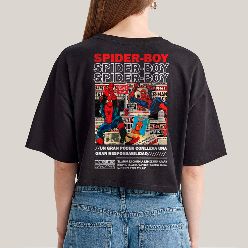Cropped Oversized Algodão Unissex T shirt Spider Boy & Spider Girl BFF ou casal FC