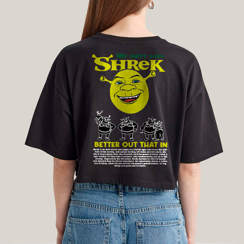 Cropped Oversized Algodão Unissex T shirt Shrek & Fiona BFF ou casal FC