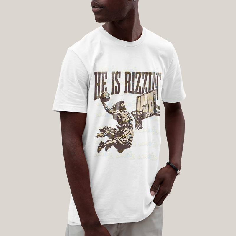 Camiseta Algodão Unissex T shirt 3690 - Jesus Cristo Jogando Basquete he is rizzin