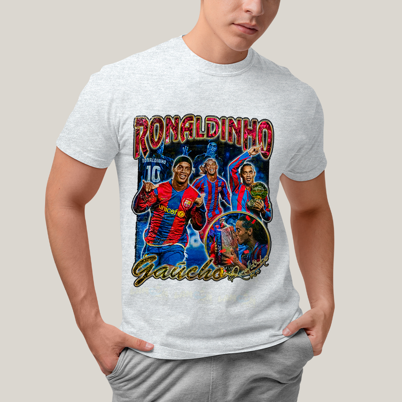 Camiseta Algodão Unissex T shirt Graphic Tee Ronaldinnho Gaúcho O Bruxo Jogador de Futebol Ronaldo