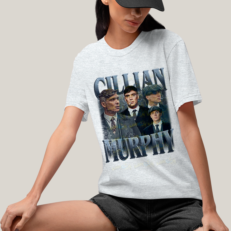 Camiseta Algodão Unissex T shirt - Cillian Murphy Peaky Blinders Cinzento