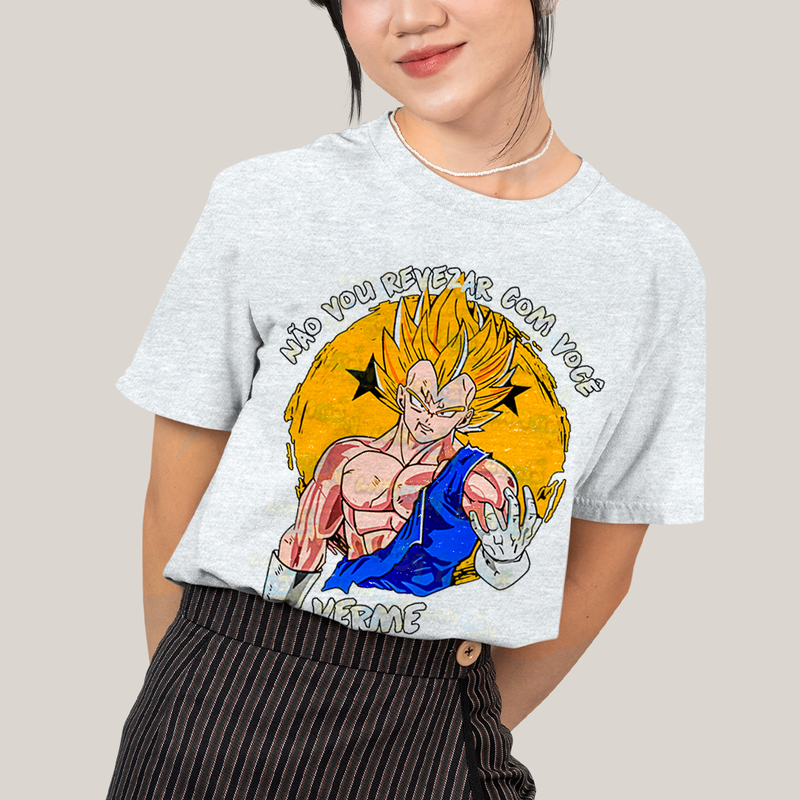 Camiseta Algodão Unissex T shirt - Vegeta Não Vou Revezar verme insolente dragonball