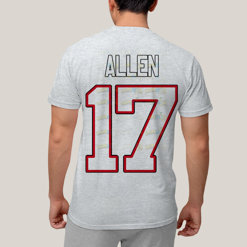 Camiseta Algodão Unissex T shirt -Josh Allen 17 Jogador de Futebol Americano FC