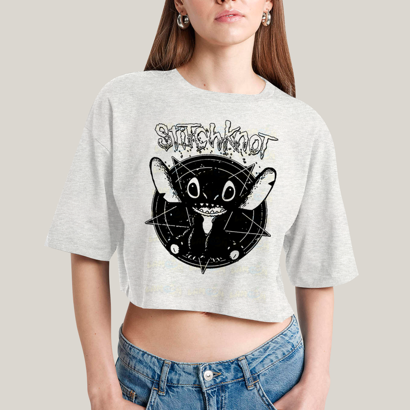 Cropped Oversized Algodão Unissex T shirt Stitchknot Lilo & Stitch