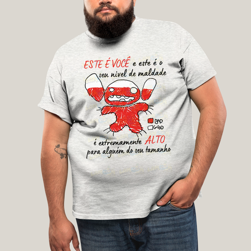 Camiseta Plus Size Algodão Unissex T shirt Lilo & Stitch Seu Nível de Maldade