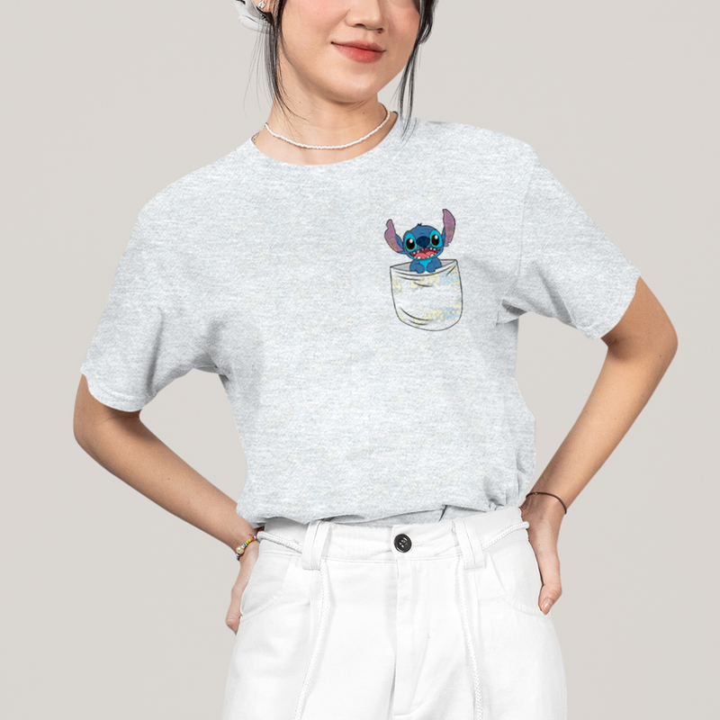 Camiseta Algodão Unissex T shirt Lilo & Stitch Bolso