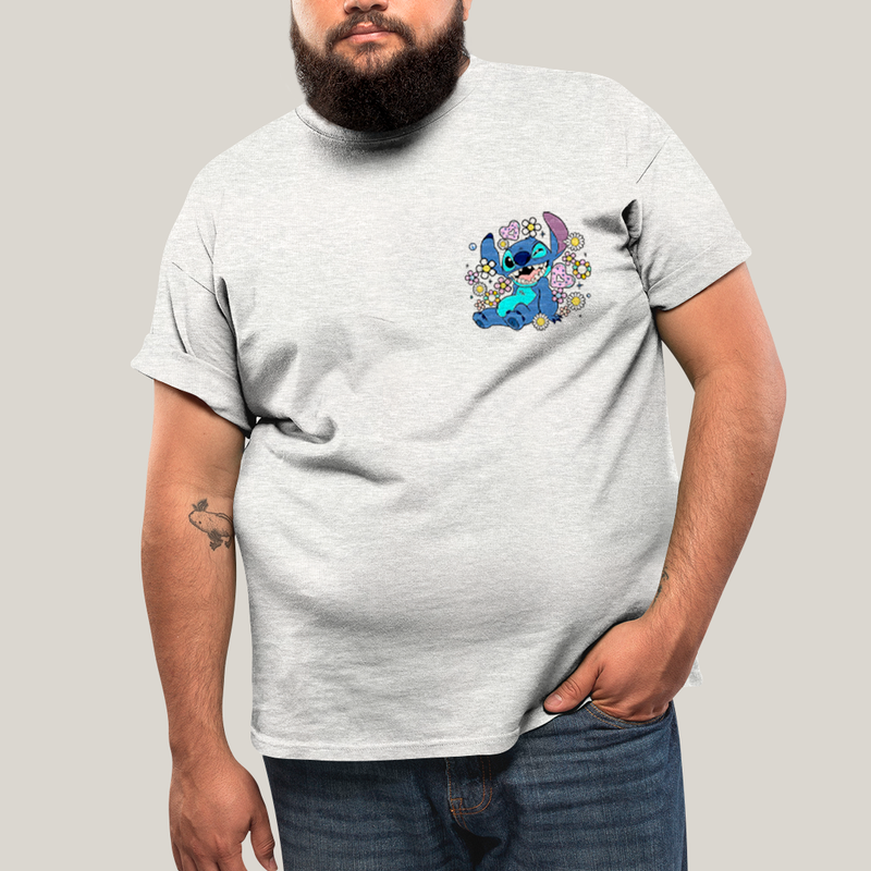 Camiseta Plus Size Algodão Unissex T shirt Lilo & Stitch Piscando FC