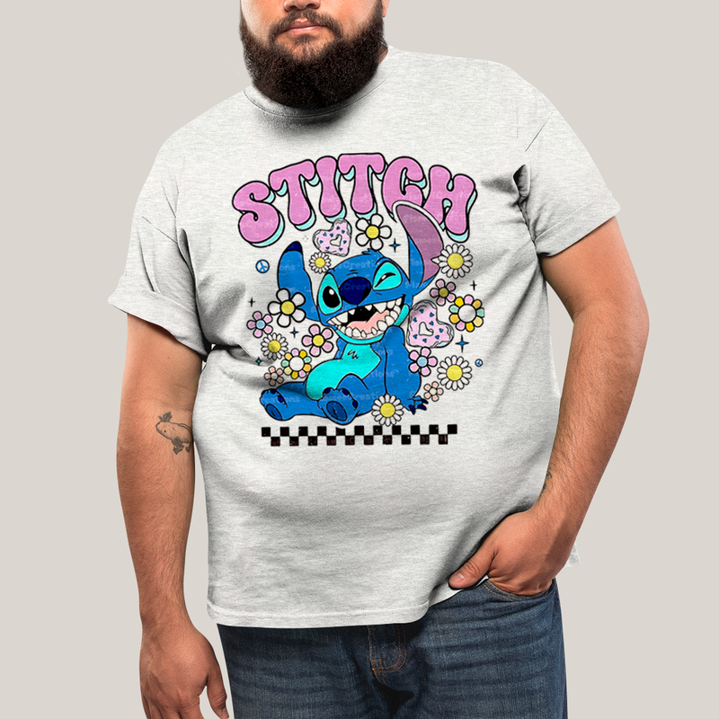 Camiseta Plus Size Algodão Unissex T shirt Lilo & Stitch Piscando