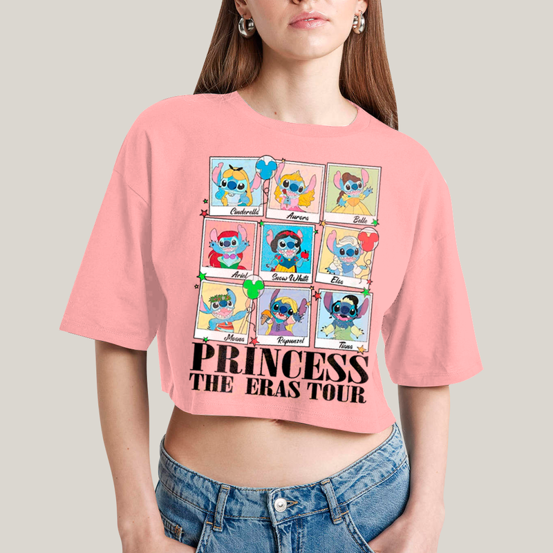 Cropped Oversized Algodão Unissex T shirt Lilo & Stitch Princess The Eras Tour FC