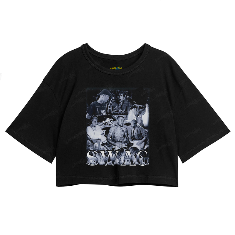 Cropped Oversized Algodão Justin Bieber Swag Black White