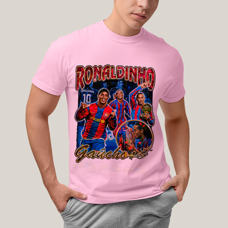 Camiseta Algodão Unissex T shirt Graphic Tee Ronaldinnho Gaúcho O Bruxo Jogador de Futebol Ronaldo