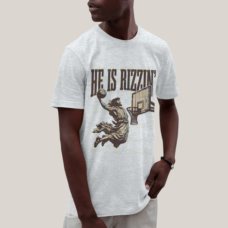 Camiseta Algodão Unissex T shirt 3690 - Jesus Cristo Jogando Basquete he is rizzin