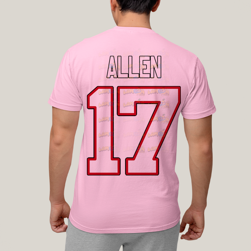 Camiseta Algodão Unissex T shirt -Josh Allen 17 Jogador de Futebol Americano FC