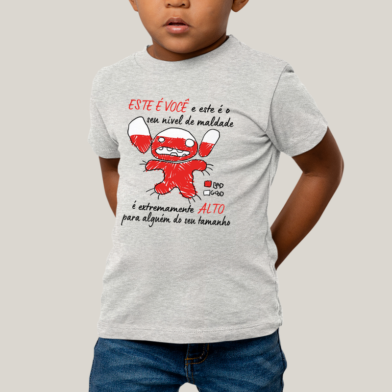 Camiseta Infantil Algodão Unissex T shirt Lilo & Stitch Seu Nível de Maldade
