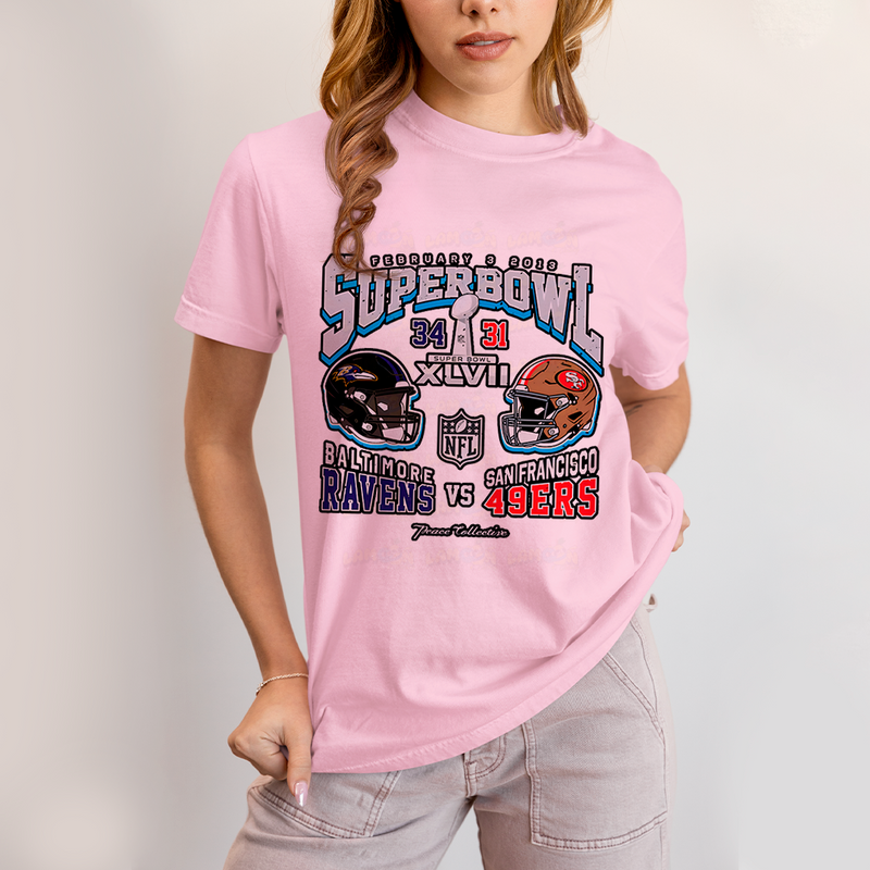 Camiseta Algodão Unissex T shirt - Superbowl Baltimore Ravens vs San Francisco 49ers futebol americano