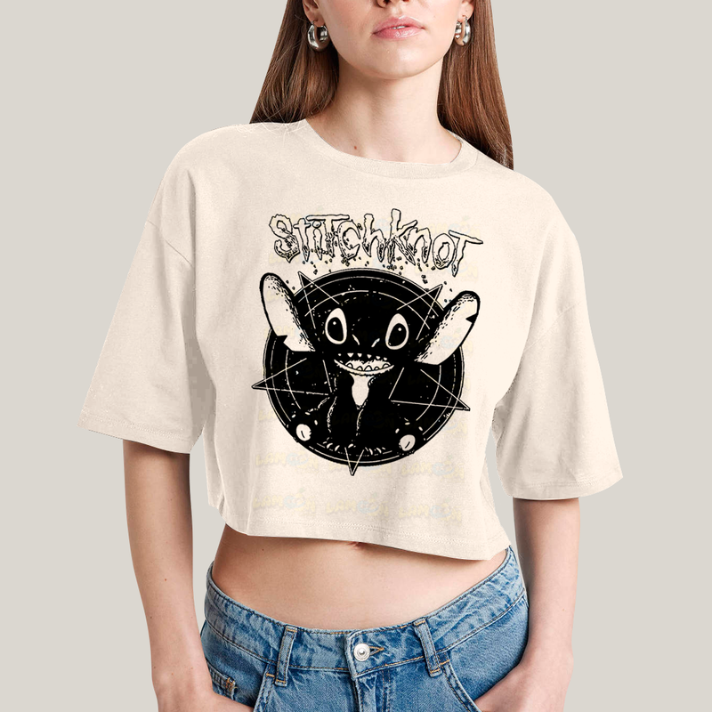 Cropped Oversized Algodão Unissex T shirt Stitchknot Lilo & Stitch