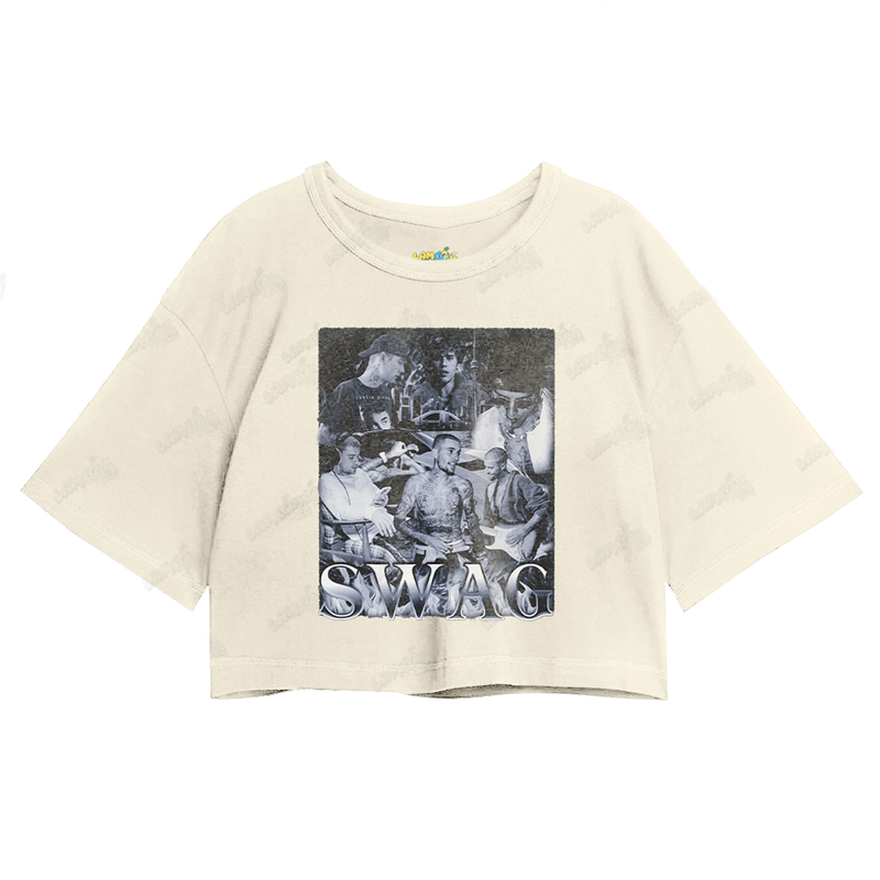 Cropped Oversized Algodão Justin Bieber Swag Black White