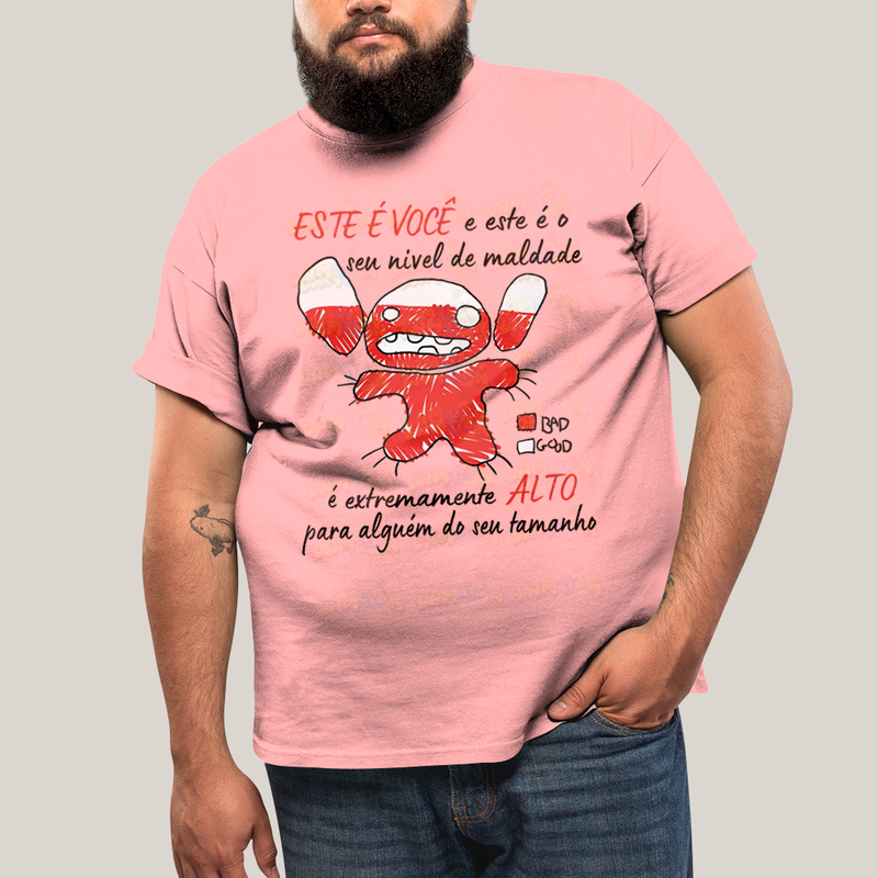 Camiseta Plus Size Algodão Unissex T shirt Lilo & Stitch Seu Nível de Maldade