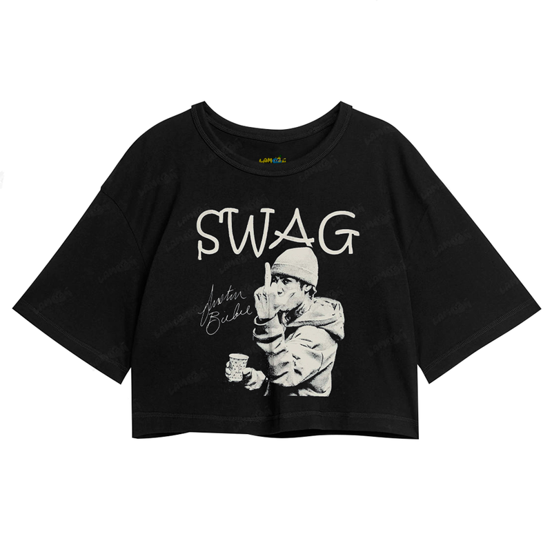 Cropped Oversized Algodão Justin Bieber Swag Dedo do Meio