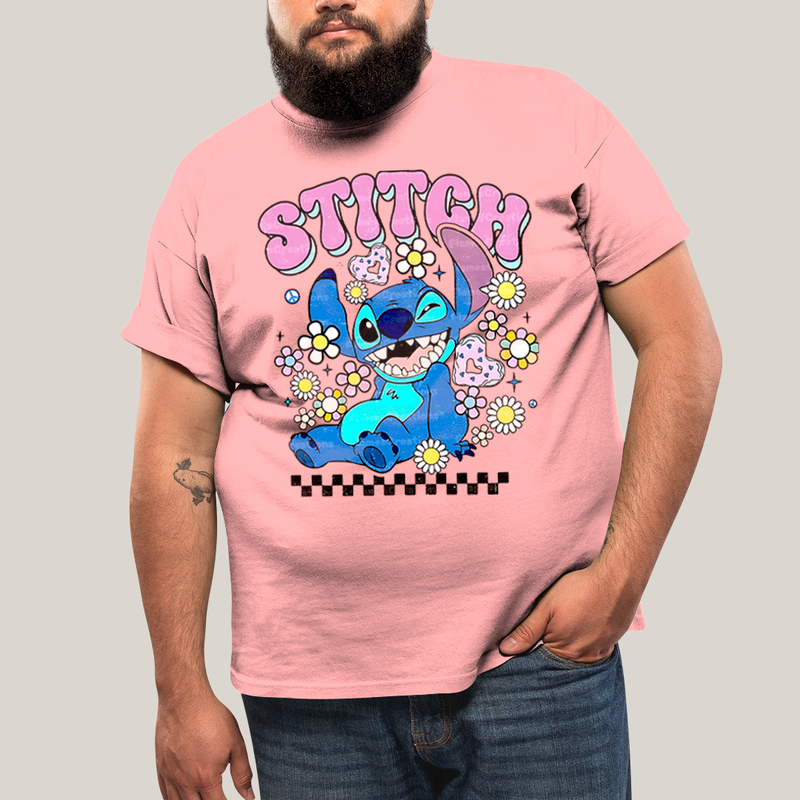 Camiseta Plus Size Algodão Unissex T shirt Lilo & Stitch Piscando
