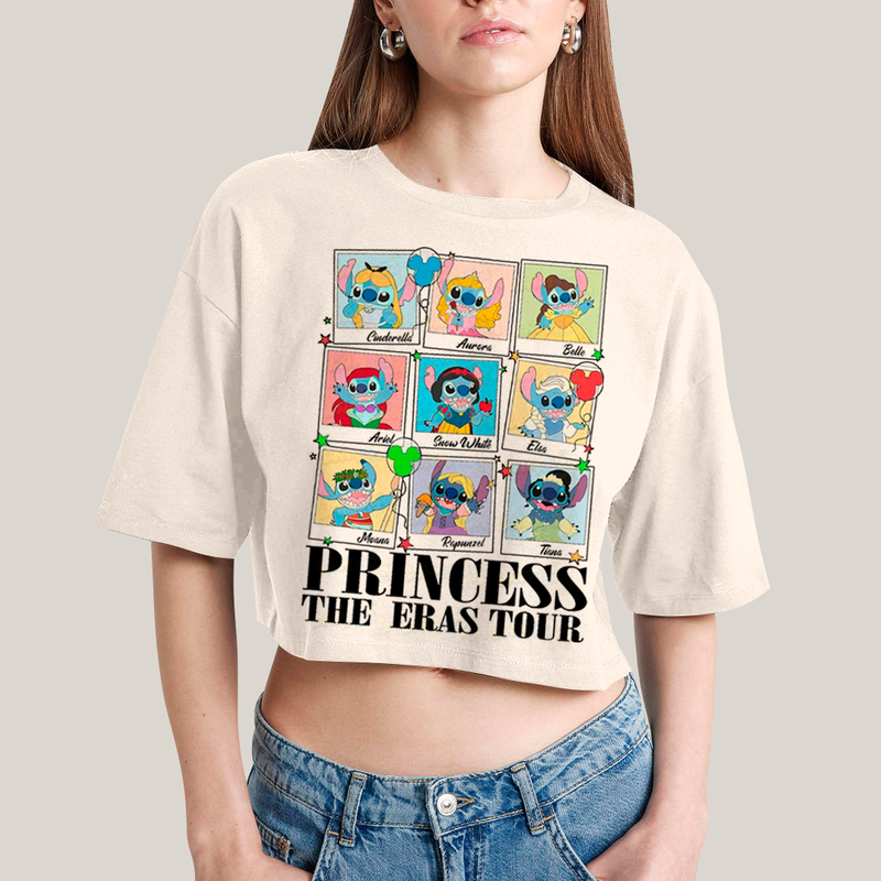 Cropped Oversized Algodão Unissex T shirt Lilo & Stitch Princess The Eras Tour FC
