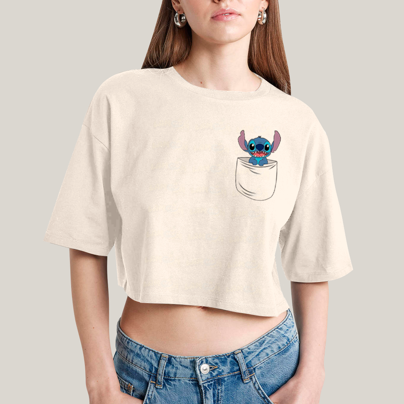 Cropped Oversized Algodão Unissex T shirt Lilo & Stitch Orelha Caida FC