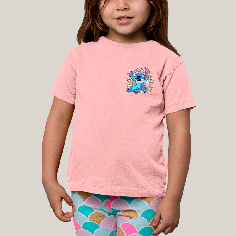 Camiseta Infantil Algodão Unissex T shirt Lilo & Stitch Piscando FC