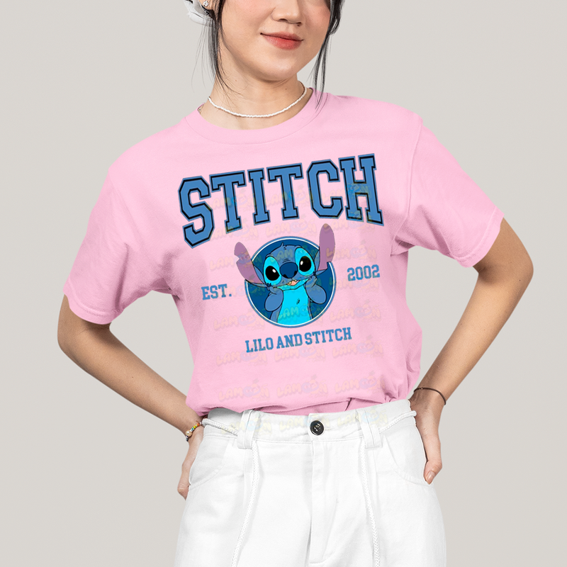 Camiseta Algodão Unissex T shirt Lilo & Stitch Est.2002