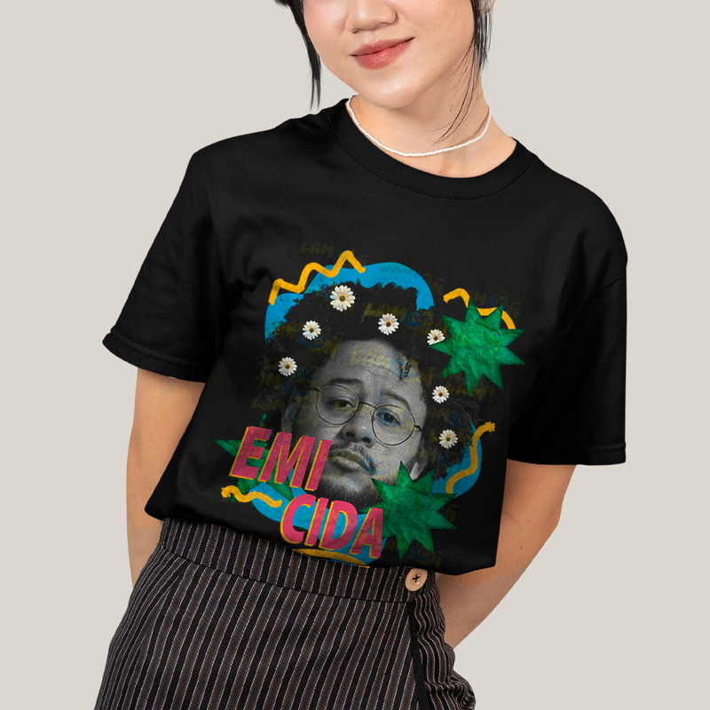Camiseta Algodão Unissex T shirt - Emicida Rapper colagem